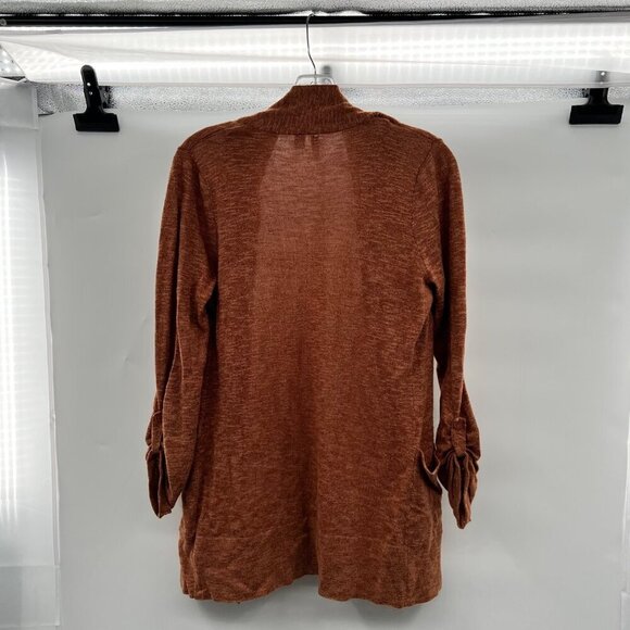 Relativity Women's Open Front Cardigan Long Roll Tab Sleeve Rust Size Small - Picture 7 of 9